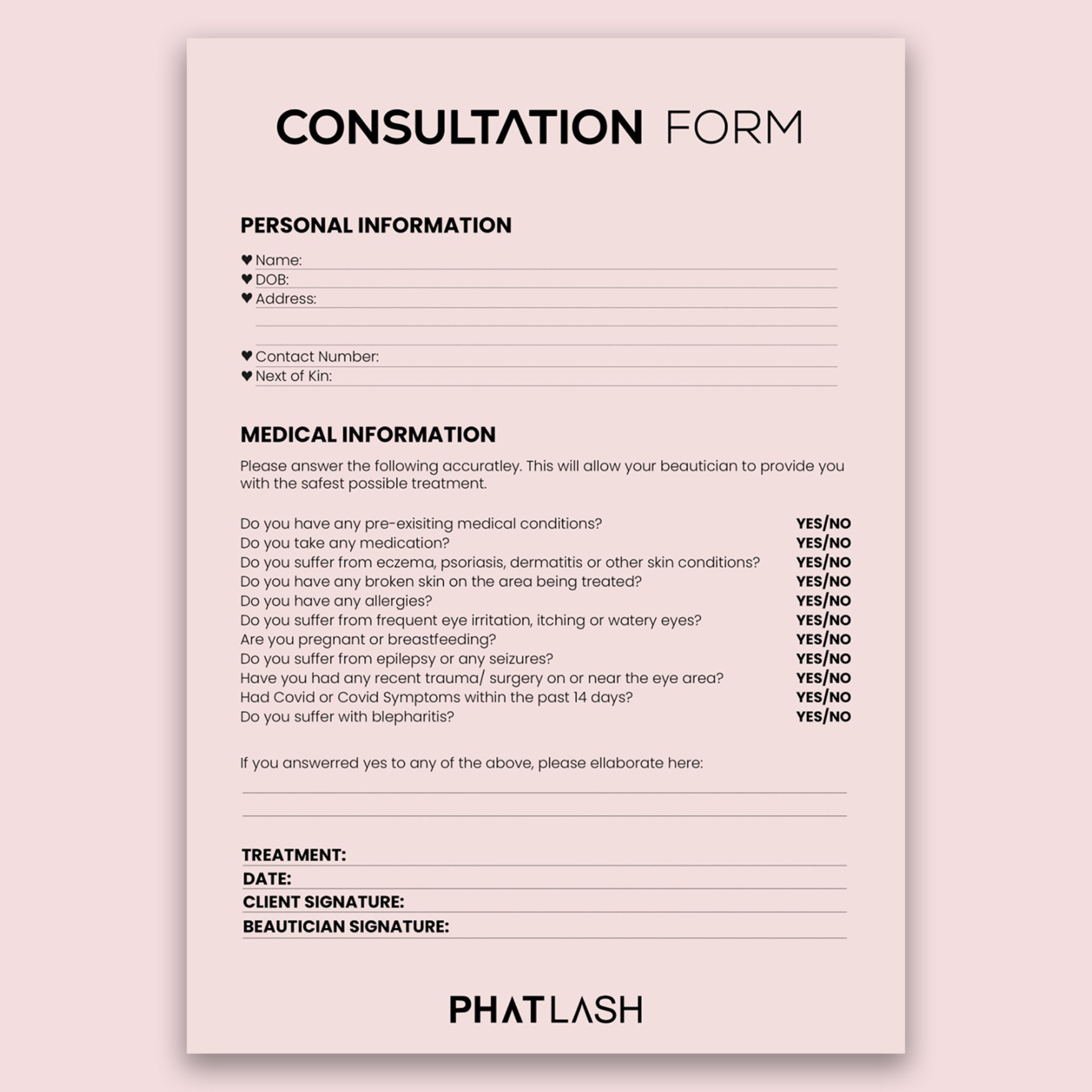 Lash consultation form, Eyelash extension consultation form, Client consultation form, Lash extension consent form, Lash client intake form, Eyelash extension client form, Lash extension consultation paperwork, Lash artist consultation form