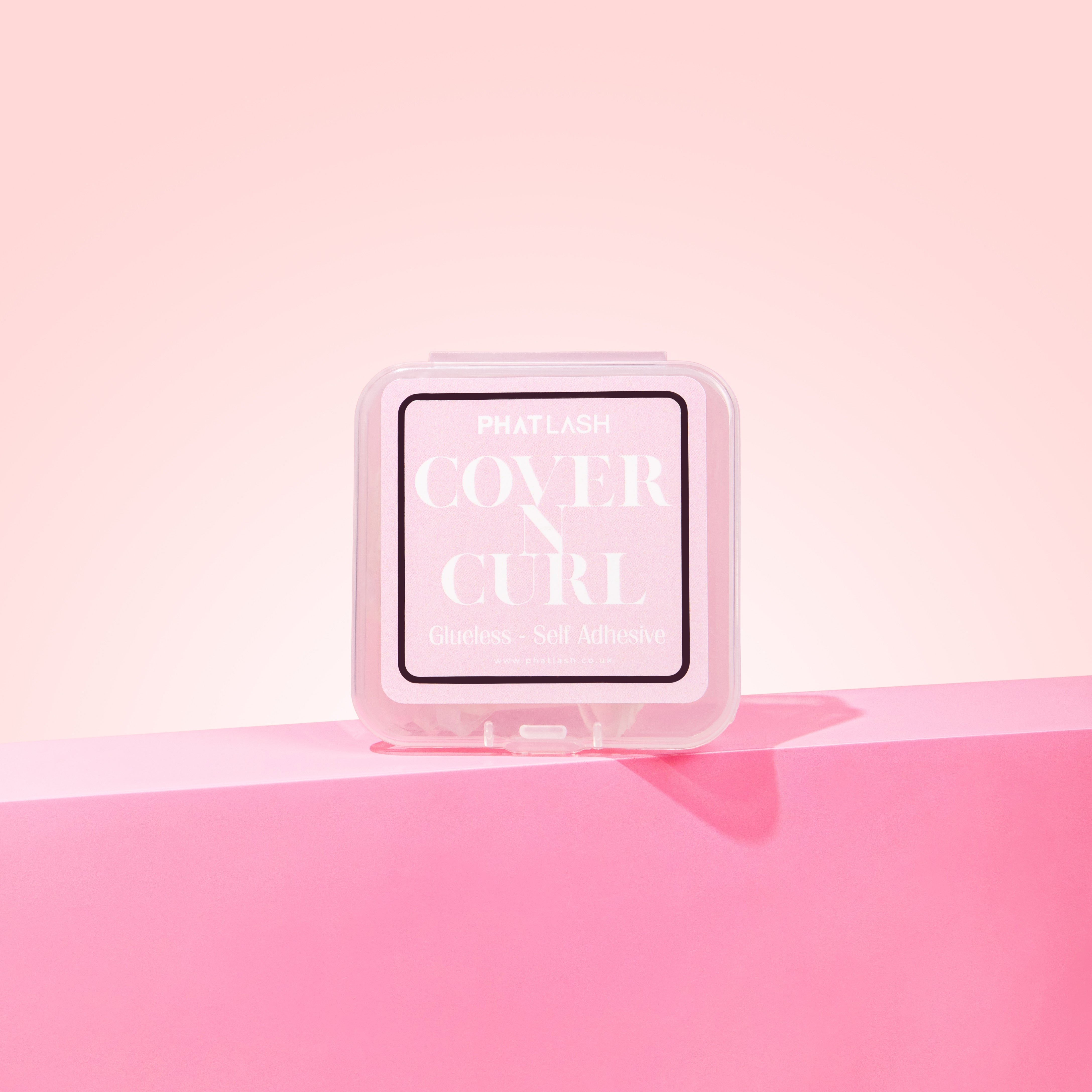 Product packaging with 'Cover & Curl' text on a pink background