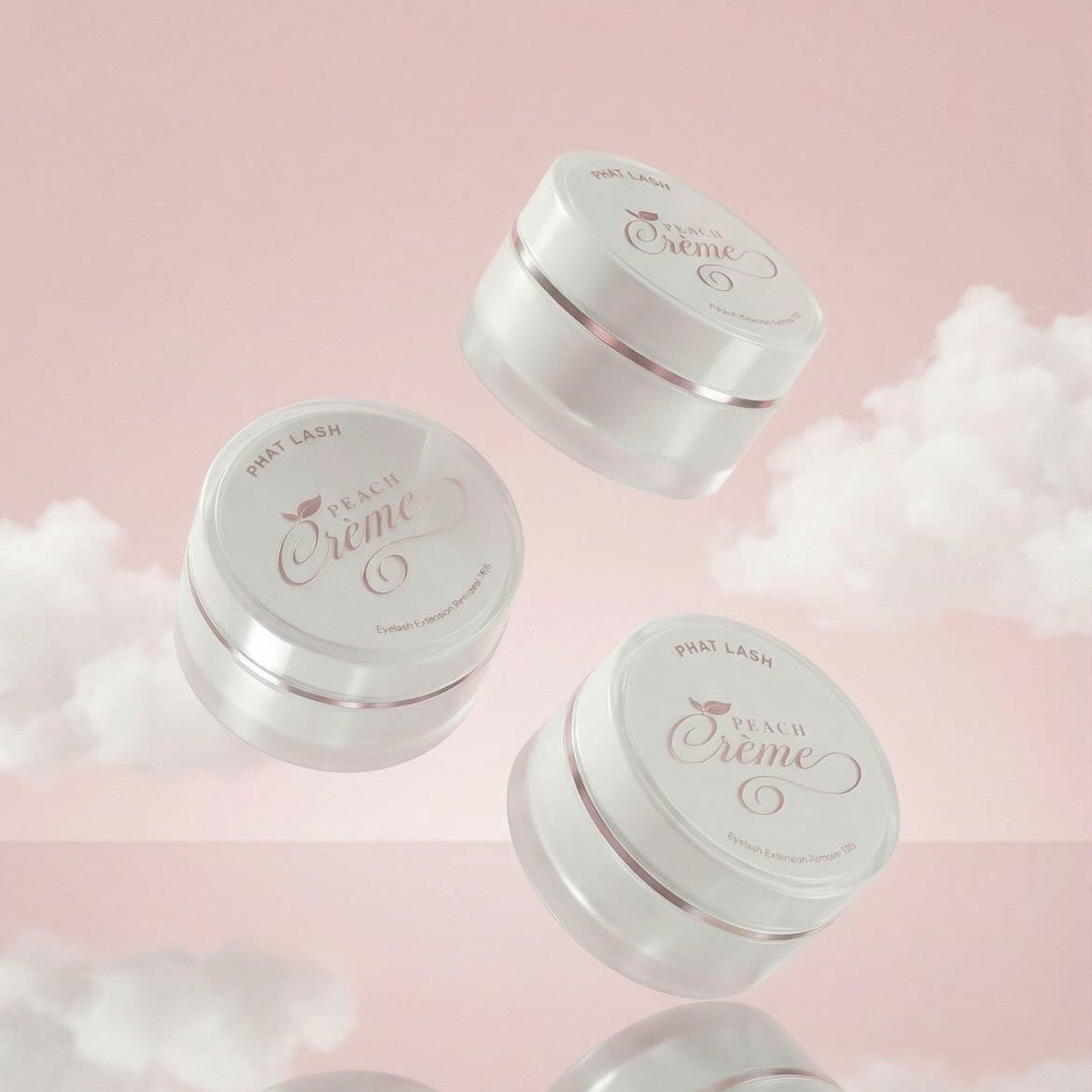 Silver containers labeled 'Silk Creme' on a pink background with clouds.